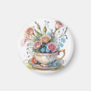 Íman Padrão de videira floral – Arte boho de aquarela s