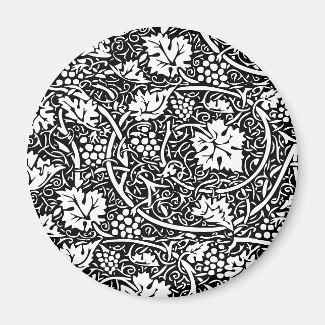 Íman Padrão de videira preta e branca de William Morris (Frente)
