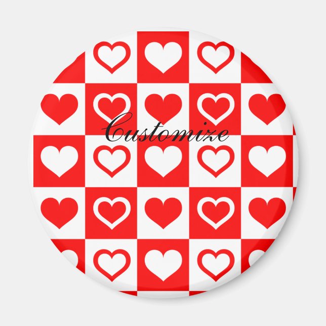 Íman Padrão de Xadrez do Coração Vermelho Thunder_Cove (Frente)