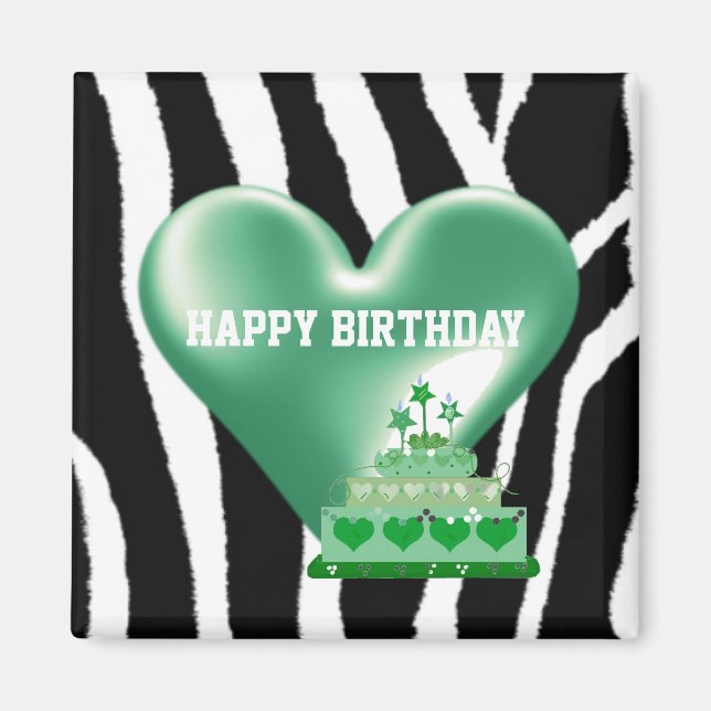 Íman Padrão de Zebra com Bolo de Aniversário (Frente)