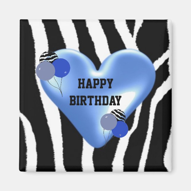 Íman Padrão de Zebra de Aniversário com Balões (Frente)