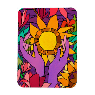 Íman Padrão divertido com flores e mãos