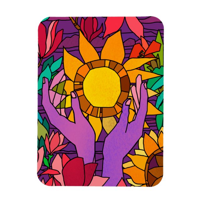 Íman Padrão divertido com flores e mãos (Vertical)