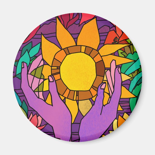 Íman Padrão divertido com flores e mãos (Frente)