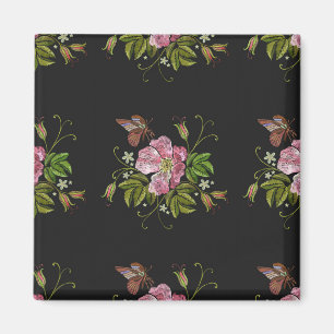 Íman Padrão do bordado floral elegante em preto