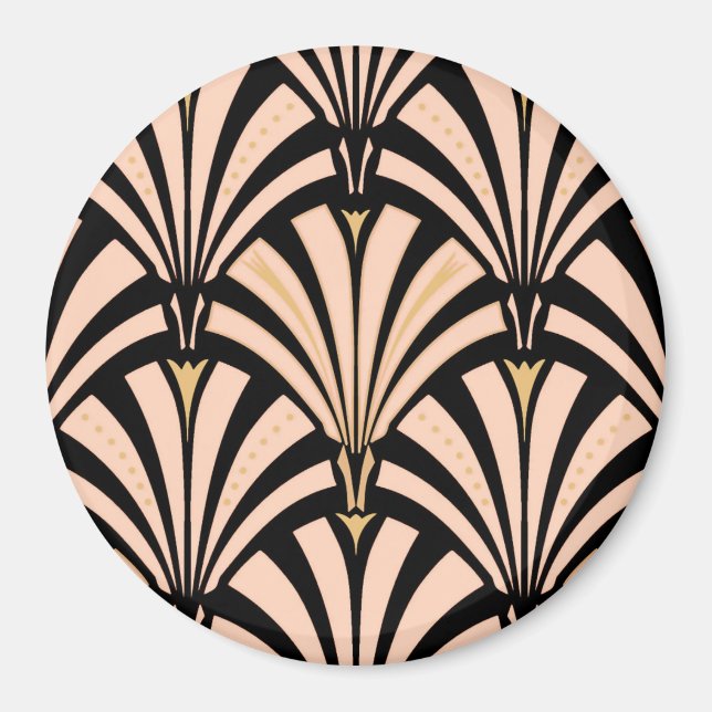 Íman Padrão do ventilador Art Deco - pêssego em preto (Frente)