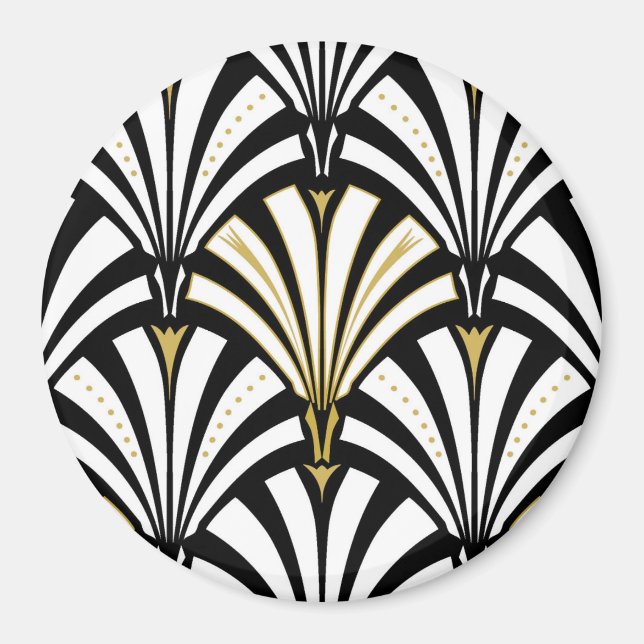 Íman Padrão do ventilador Art Deco - preto e branco (Frente)
