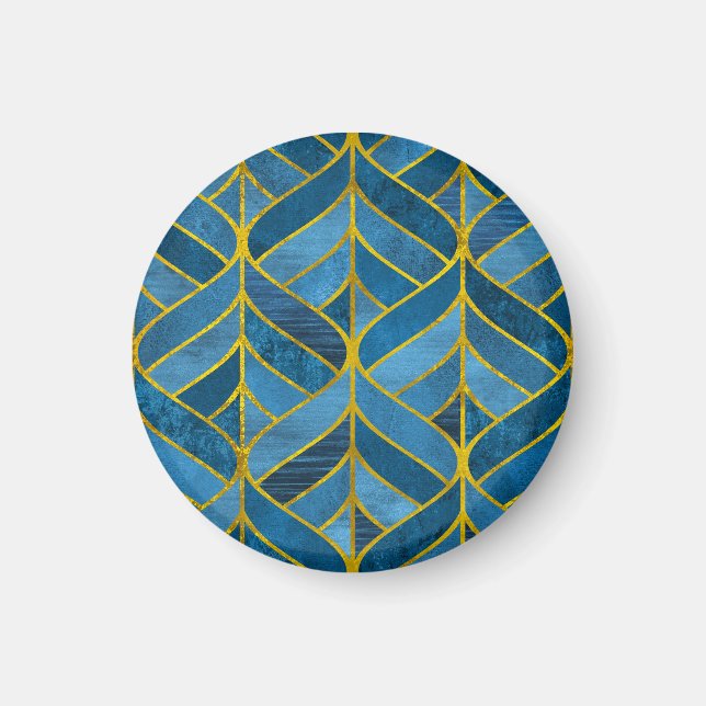Íman Padrão Dourado do Grunge Azul (Frente)