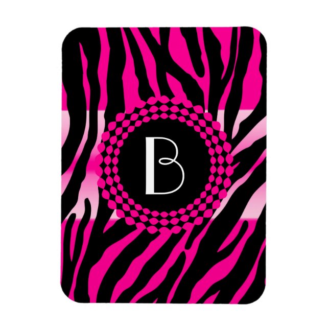 Íman Padrão e monograma de zebra cor-de-rosa com impres (Vertical)