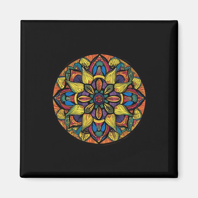 Íman Padrão Floral Abstrato de Mandala de Geometria Sag (Frente)