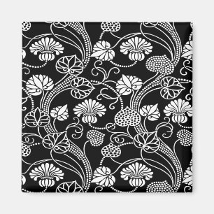 Íman Padrão Floral Anterior Preto em Branco