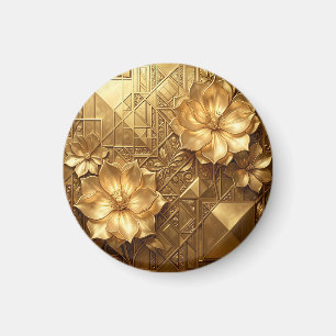 Íman Padrão Floral Art Déco em Ouro Luxuoso