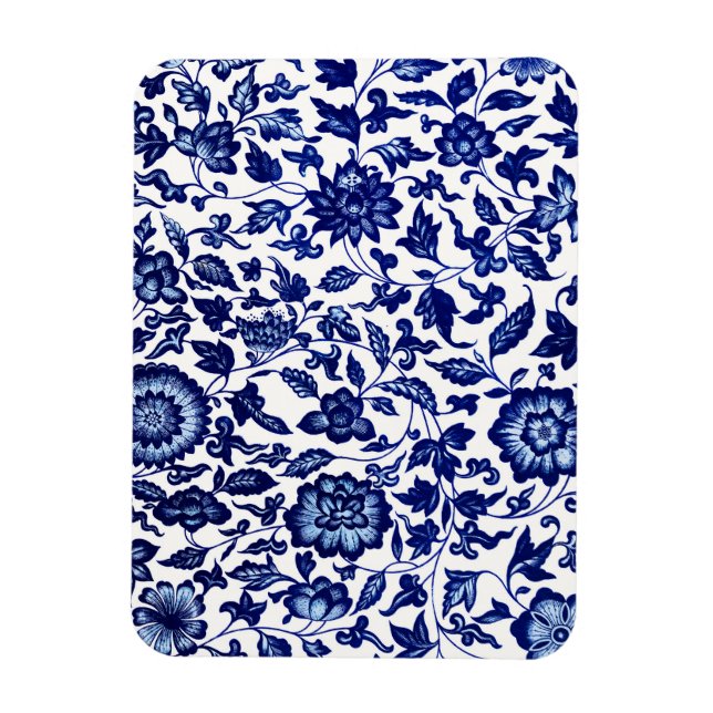 Íman Padrão floral azul-marinho chinês em branco (Vertical)