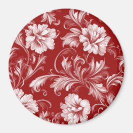 Íman Padrão Floral Barroco Monocromático, Branco em Ver