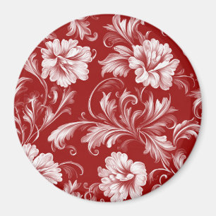 Íman Padrão Floral Barroco Monocromático, Branco em Ver