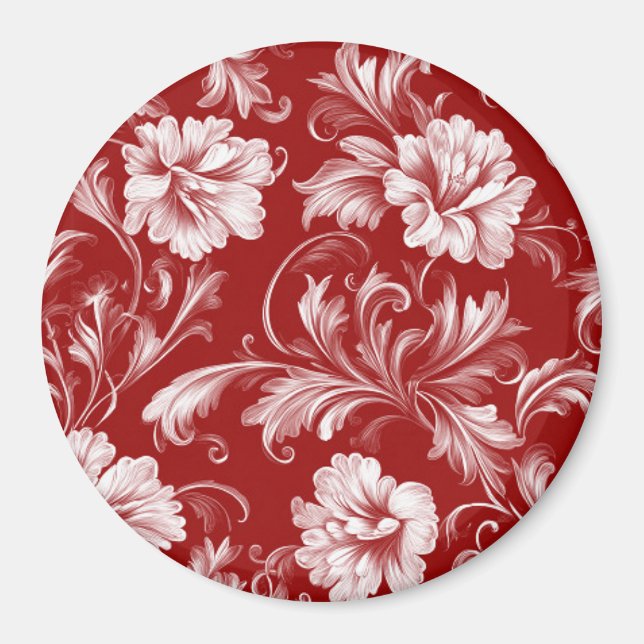 Íman Padrão Floral Barroco Monocromático, Branco em Ver (Frente)