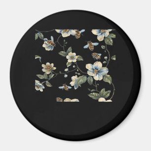 Íman Padrão Floral Branco Azul - Whimsigoth Dark Aesthe