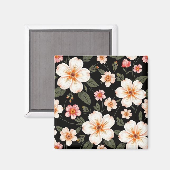 Íman Padrão floral brilhante a preto (Front/Back)