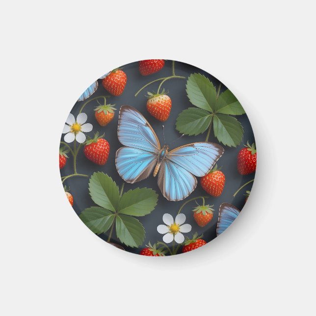 Íman Padrão Floral com Borboletas Azuis Morpho (Frente)