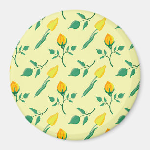 Íman Padrão floral com rosa amarela e flores tulipas