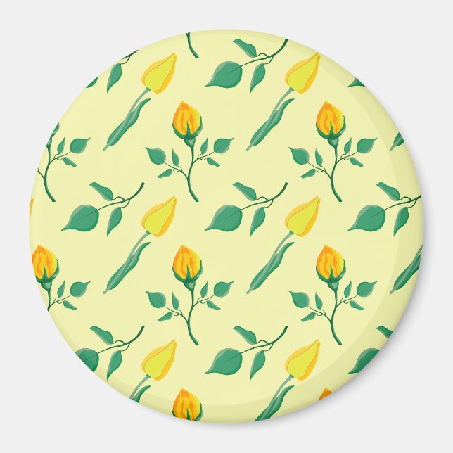 Íman Padrão floral com rosa amarela e flores tulipas (Frente)