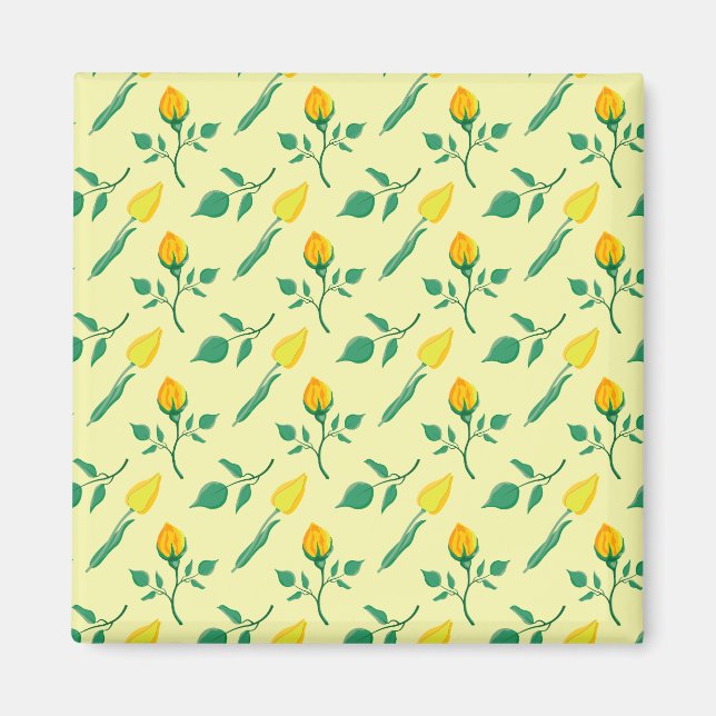 Íman Padrão floral com rosa amarela e flores tulipas (Frente)