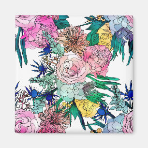 Íman Padrão Floral de Aquarela Na moda Colorida