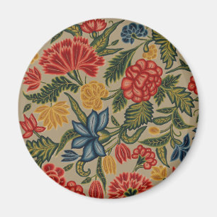 Íman Padrão Floral de Crewel Vermelho e Dourado Vintage