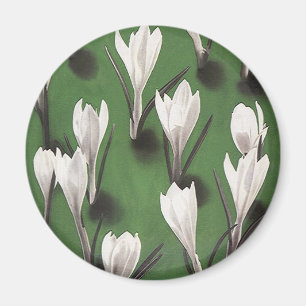Íman Padrão Floral de Crocus Branco Vintage, Flor de Ja