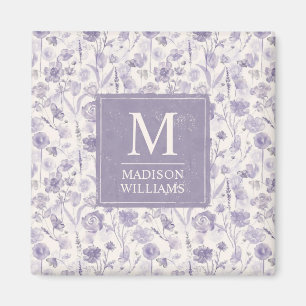Íman Padrão Floral de Flores de Lavanda Roxo Aquarela