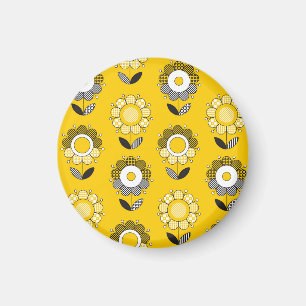Íman Padrão Floral de Folk Amarelo Simples