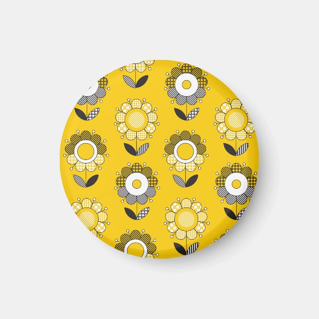 Íman Padrão Floral de Folk Amarelo Simples (Frente)