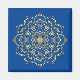 Íman Padrão Floral de Mandala Azul e Dourado Elegante