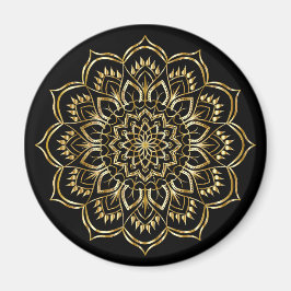 Íman Padrão Floral de Mandala Preto e Dourado Elegante