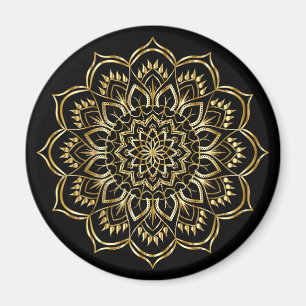 Íman Padrão Floral de Mandala Preto e Dourado Elegante
