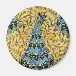 Íman Padrão Floral de Pavão Azul Art Nouveau Antigo