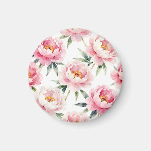 Íman Padrão Floral de Peônia Beijo em Aquarela
