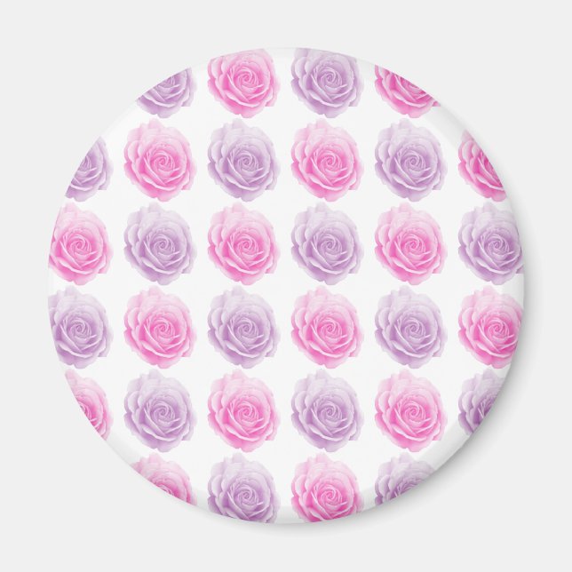 Íman Padrão floral de rosas cor-de-rosa e roxo (Frente)
