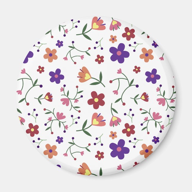 Íman Padrão Floral Desenhado À Mão (Frente)