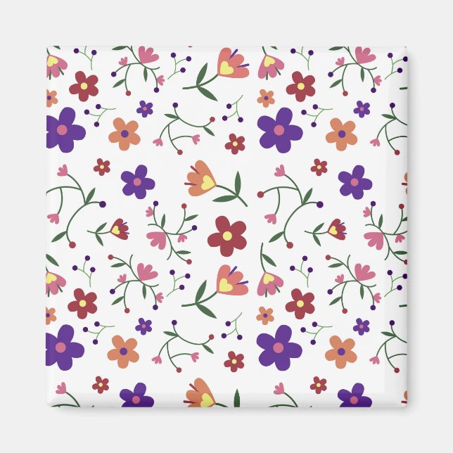 Íman Padrão Floral Desenhado À Mão (Frente)