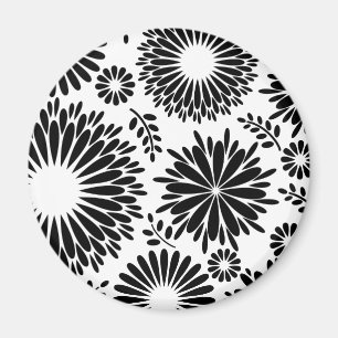 Íman Padrão floral do vetor preto e branco