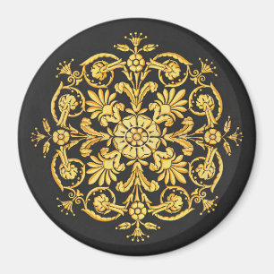 Íman Padrão Floral Dourado e Preto