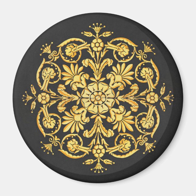 Íman Padrão Floral Dourado e Preto (Frente)
