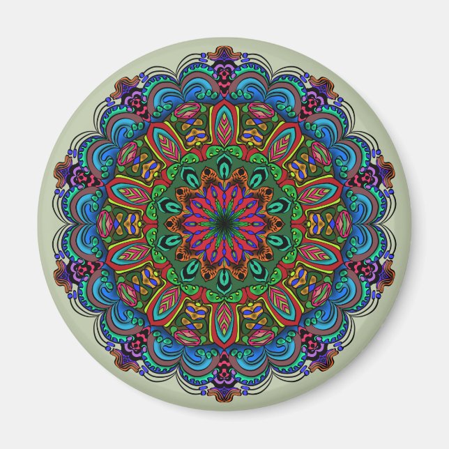 Íman Padrão Floral e Geométrico de Mandala Vibrante (Frente)