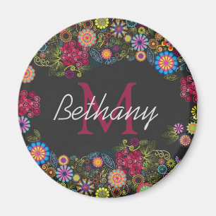 Íman Padrão Floral Escuro Bem Ornamentado Personalizado
