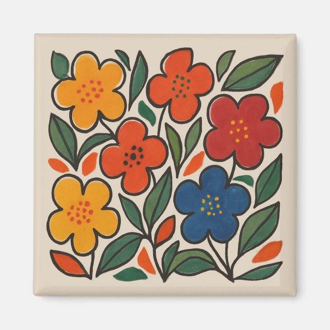 Íman Padrão Floral Estilo Retro Anos 60 (Frente)
