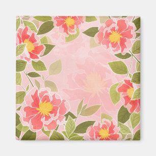 Íman Padrão floral rosa e fundo coral