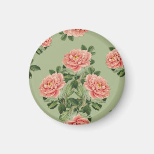 Íman Padrão Floral Rosa em Fundo Verde Sem Costura
