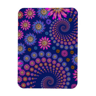 Íman Padrão Floral Rosa Roxo Azul sobre Azul