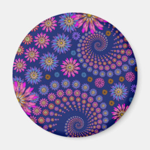 Íman Padrão Floral Rosa Roxo Azul sobre Azul